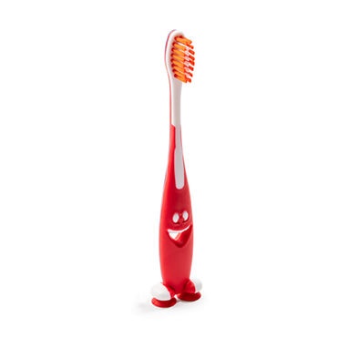 Зубна щітка для дітей яскравих кольорів та дизайну soft touch, з присосками на основі, колір червоний - CI9944S260- Фото №1