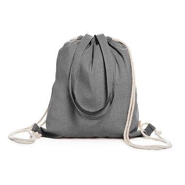 Рюкзак-сумка на шнурку зі 100% переробленої бавовни щільністю 140 г/м2 з строкатою обробкою, з відповідними ручками довжиною 70 см та зав'язками натурального кольору, колір чорний - MO7107S102- Фото №1