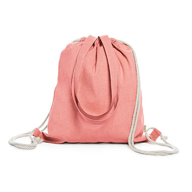 Рюкзак-сумка на шнурке из 100% переработанного хлопка плотностью 140 г / м2 с пестрой отделкой, с соответствующими ручками длиной 70 см и завязками натурального цвета, цвет красный - MO7107S160- Фото №1