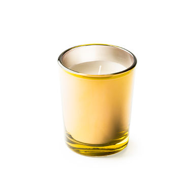 Ароматична свічка у посудині з кольорового скла з різними ароматами (кава, сосна, лаванда, ваніль, полуниця), колір золотий - VL1311S1260- Фото №1
