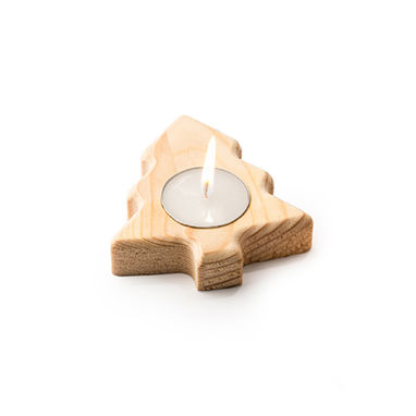 Свічка у дерев'яній підставці у двох новорічних візерунках (зірка та ялинка), колір дерев'яний - VL1312S1512- Фото №1