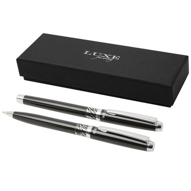 Набір подарунковий із двох ручок Rivulet, колір суцільний чорний - 10777590- Фото №1