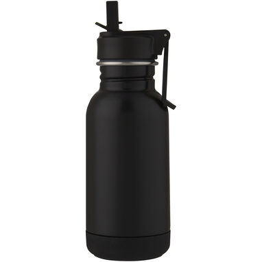 Lina, спортивная бутылка из нержавеющей стали объемом 400 мл с трубочкой и петелькой, цвет сплошной черный - 10067490- Фото №2