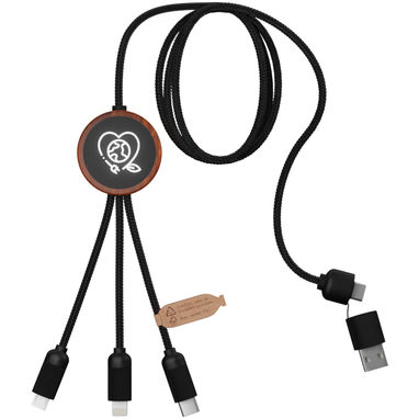 SCX.design C37 Зарядный кабель 3 в 1 из переработанного PET-пластика со светящимся логотипом и скругленным деревянным корпусом, цвет дерево, сплошной черный - 1PX07171- Фото №1