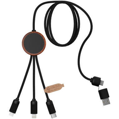 SCX.design C37 Зарядный кабель 3 в 1 из переработанного PET-пластика со светящимся логотипом и скругленным деревянным корпусом, цвет дерево, сплошной черный - 1PX07171- Фото №4