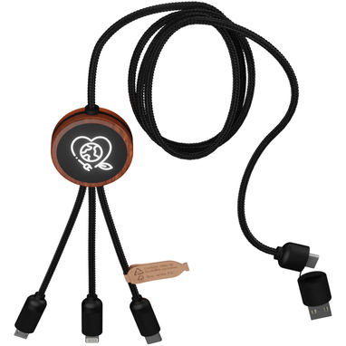 SCX.design C37 Зарядный кабель 3 в 1 из переработанного PET-пластика со светящимся логотипом и скругленным деревянным корпусом, цвет дерево, сплошной черный - 1PX07171- Фото №5