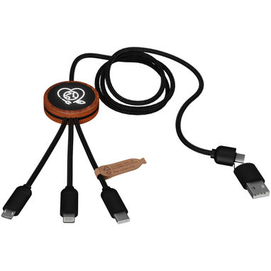 SCX.design C37 Зарядный кабель 3 в 1 из переработанного PET-пластика со светящимся логотипом и скругленным деревянным корпусом, цвет дерево, сплошной черный - 1PX07171- Фото №6