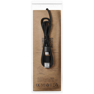 SCX.design C38 Зарядний кабель 3 в 1 з переробленого PET-пластику з логотипом, що світиться, і квадратним дерев'яним корпусом, колір суцільний чорний, дерево - 1PX07271- Фото №2