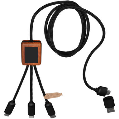 SCX.design C38 Зарядный кабель 3 в 1 из переработанного PET-пластика со светящимся логотипом и квадратным деревянным корпусом, цвет сплошной черный, дерево - 1PX07271- Фото №3