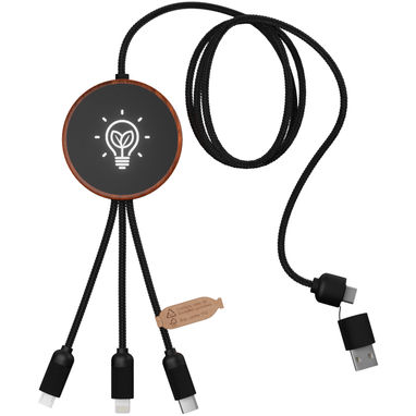 SCX.design C40 Зарядный кабель 3 в 1 из переработанного PET-пластика со светящимся логотипом и беспроводное зарядное устройст, цвет дерево, сплошной черный - 1PX07371- Фото №1