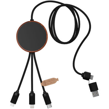 SCX.design C40 Зарядный кабель 3 в 1 из переработанного PET-пластика со светящимся логотипом и беспроводное зарядное устройст, цвет дерево, сплошной черный - 1PX07371- Фото №3