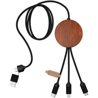 SCX.design C40 Зарядный кабель 3 в 1 из переработанного PET-пластика со светящимся логотипом и беспроводное зарядное устройст, цвет дерево, сплошной черный - 1PX07371- Фото №4