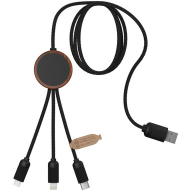 SCX.design C36 Зарядный кабель 3 в 1 из переработанного rPET-пластика со светящимся логотипом и округлым бамбуковым корпусом, цвет дерево - 1PX08471- Фото №5