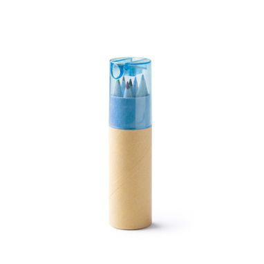 Дерев'яний набір із 6 олівців у футлярі з переробленого картону з напівпрозорою кольоровою кришкою, колір темно-синій - LA8089S205- Фото №1