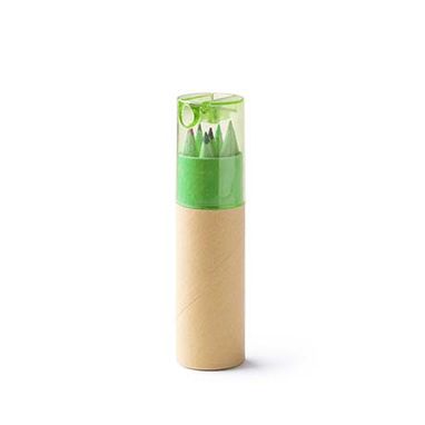 Дерев'яний набір із 6 олівців у футлярі з переробленого картону з напівпрозорою кольоровою кришкою, колір зелений - LA8089S2226- Фото №1