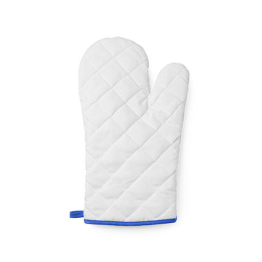 Белая кухонная рукавица из полиэстера с цветной окантовкой и ремешком для подвешивания, цвет темно-синий - MP9134S105- Фото №1
