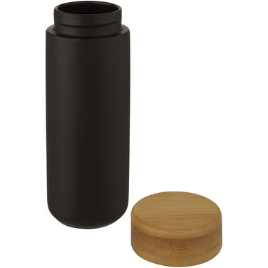 Lumi керамическая кружка объемом 300 мл с бамбуковой крышкой, цвет сплошной черный - 10070590- Фото №4