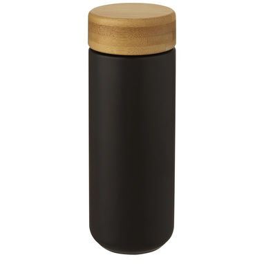 Lumi керамическая кружка объемом 300 мл с бамбуковой крышкой, цвет сплошной черный - 10070590- Фото №5