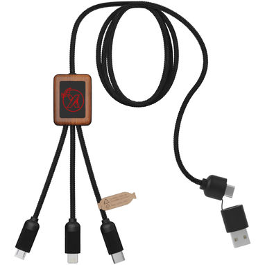 SCX.design C38 Зарядний кабель 5 в 1 з переробленого PET-пластику з логотипом, що світиться, і квадратним дерев'яним корпусом, колір червоний, дерево - 2PX07221- Фото №1