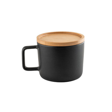 FANGIO. Керамічна чашка 230 мл з кришкою та бамбуковою основою, колір чорний - 94251-103- Фото №1