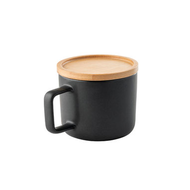 FANGIO. Керамічна чашка 230 мл з кришкою та бамбуковою основою, колір чорний - 94251-103- Фото №3