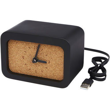 Настільний годинник з бездротовою зарядкою Momento з вапняку, колір суцільний чорний - 12430790- Фото №6