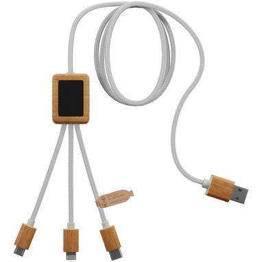 Зарядный кабель 3 в 1 из переработанного ПЭТ-пластика со светящимся логотипом и квадратным бамбуковым корпусом SCX.design C39, цвет белый, дерево - 1PX10801- Фото №1