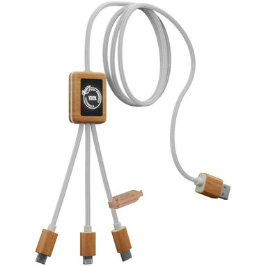 Зарядный кабель 3 в 1 из переработанного ПЭТ-пластика со светящимся логотипом и квадратным бамбуковым корпусом SCX.design C39, цвет белый, дерево - 1PX10801- Фото №3
