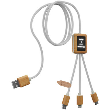 Зарядный кабель 3 в 1 из переработанного ПЭТ-пластика со светящимся логотипом и квадратным бамбуковым корпусом SCX.design C39, цвет белый, дерево - 1PX10801- Фото №4