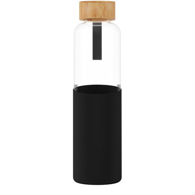 Бутылка SCX.design D21 из боросиликатного стекла с чехлом из переработанного силикона и бамбуковой крышкой емкостью 550 мл, цвет сплошной черный - 1PX10990- Фото №3