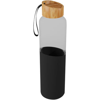 Бутылка SCX.design D21 из боросиликатного стекла с чехлом из переработанного силикона и бамбуковой крышкой емкостью 550 мл, цвет сплошной черный - 1PX10990- Фото №4