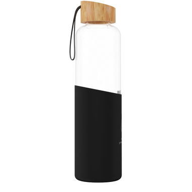 Бутылка SCX.design D21 из боросиликатного стекла с чехлом из переработанного силикона и бамбуковой крышкой емкостью 550 мл, цвет сплошной черный - 1PX10990- Фото №6