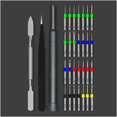 Ремонтный набор отверток SCX.design T20 из 31 предмета в алюминиевом корпусе, цвет сплошной черный - 1PX17090- Фото №1