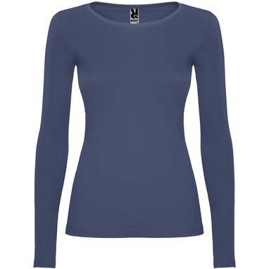 Напівприталена футболка з довгими рукавами та горловиною з тонкою окантовкою, колір денім синій  розмір S - CA12180186- Фото №1