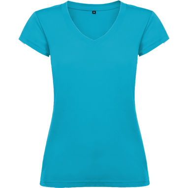 Женская футболка с короткими рукавами, горловиной с V-образным вырезом и окантовкой в рубчик, цвет бирюзовый  размер 3XL - CA66460612- Фото №1