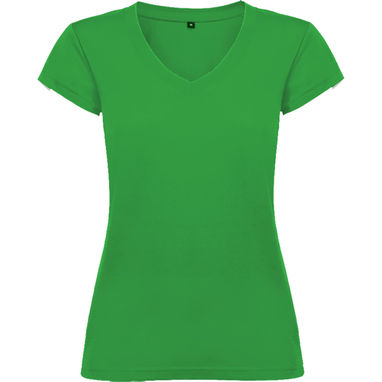 Жіноча футболка з короткими рукавами, горловиною з V-подібним вирізом та окантовкою в рубчик, колір тропічний зелений  розмір 3XL - CA664606216- Фото №1