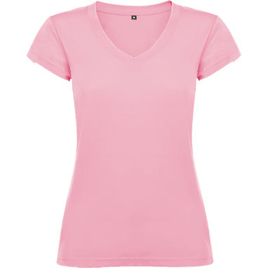 Женская футболка с короткими рукавами, горловиной с V-образным вырезом и окантовкой в рубчик, цвет светло-розовый  размер 3XL - CA66460648- Фото №1