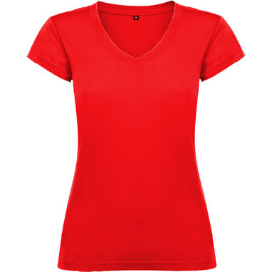 Женская футболка с короткими рукавами, горловиной с V-образным вырезом и окантовкой в рубчик, цвет красный  размер 3XL - CA66460660- Фото №1