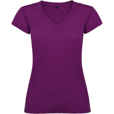 Жіноча футболка з короткими рукавами, горловиною з V-подібним вирізом та окантовкою в рубчик, колір фіолетовий  розмір 3XL - CA66460671- Фото №1