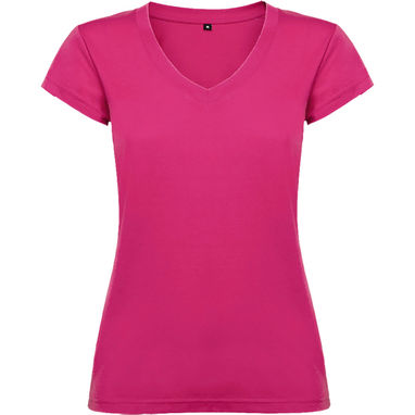 Женская футболка с короткими рукавами, горловиной с V-образным вырезом и окантовкой в рубчик, цвет темно-розовый  размер 3XL - CA66460678- Фото №1