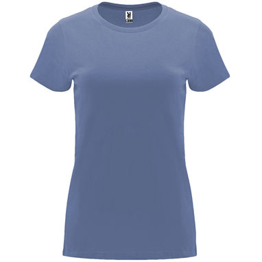 Жіноча приталена футболка з короткими рукавами, колір денім синій  розмір S - CA66830186- Фото №1