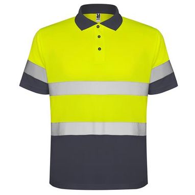 Техническая футболка поло с короткими рукавами повышенной видимости, цвет свинцовый, флуоресцентный желтый  размер L - HV93020323221- Фото №1