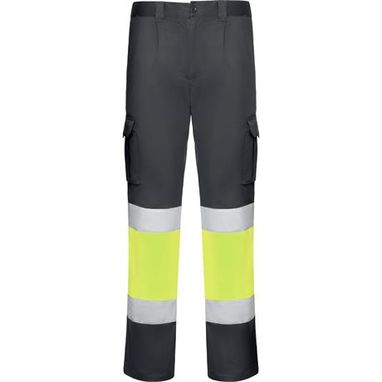 Светоотражающие удлиненные брюки с несколькими карманами, цвет свинцовый, флуоресцентный желтый  размер 38 - HV93125523221- Фото №1