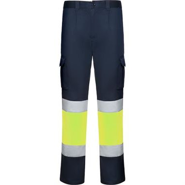 Світловідбиваючі подовжені штани з кількома кишенями, колір темно-синій, флуор жовтий  розмір 40 - HV93125655221- Фото №1