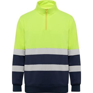Светоотражающий свитер с полузастежкой·молнией, высоким воротником, защитой подбородка и бегунком, цвет морской синий, флуоресцентный желтый  размер 4XL - HV93140755221- Фото №1