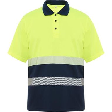 Светоотражающая рубашка·поло из технической ткани с коротким рукавом, цвет морской синий, флуоресцентный желтый  размер S - HV93150155221- Фото №1