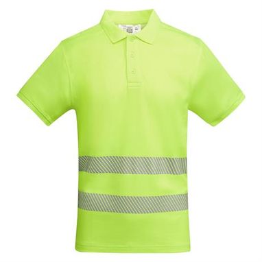 Техническая мужская хорошо видимая рубашка·поло с коротким рукавом с воротником в рубчик 1x1, цвет флуоресцентный желтый  размер S - HV931801221- Фото №1