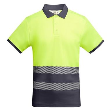 Техническая мужская хорошо видимая рубашка·поло с коротким рукавом с воротником в рубчик 1x1, цвет свинцовый, флуоресцентный желтый  размер S - HV93180123221- Фото №1