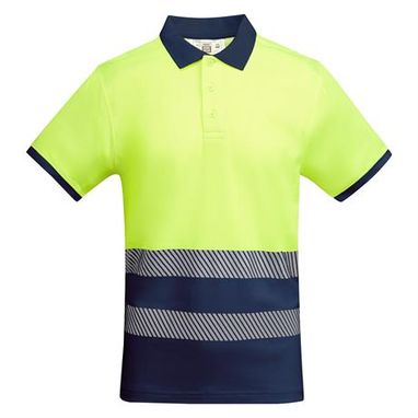 Техническая мужская хорошо видимая рубашка·поло с коротким рукавом с воротником в рубчик 1x1, цвет морской синий, флуоресцентный желтый  размер S - HV93180155221- Фото №1