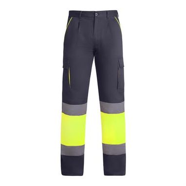 Світловідбиваючі подовжені штани на підкладці з кількома кишенями, колір свинцевий, флуор жовтий  розмір 38 - HV93215523221- Фото №1